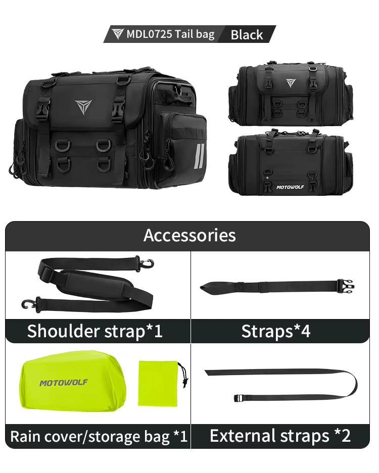 MOTOWOLF MDL-0725 — Sacoche de selle universelle étanche (roll-top)