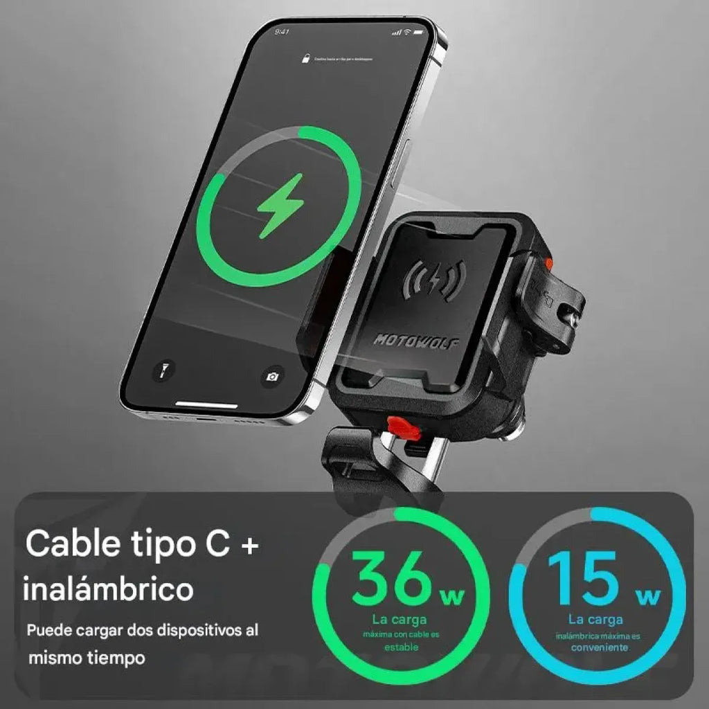 MOTOWOLF MH1B — Support magnétique 360° avec recharge sans-fil