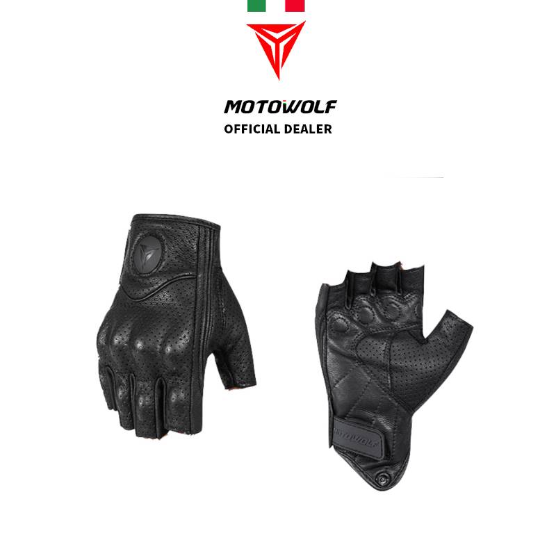 MOTOWOLF MDL-0302B — Gants été demi-doigts en cuir (perforés)