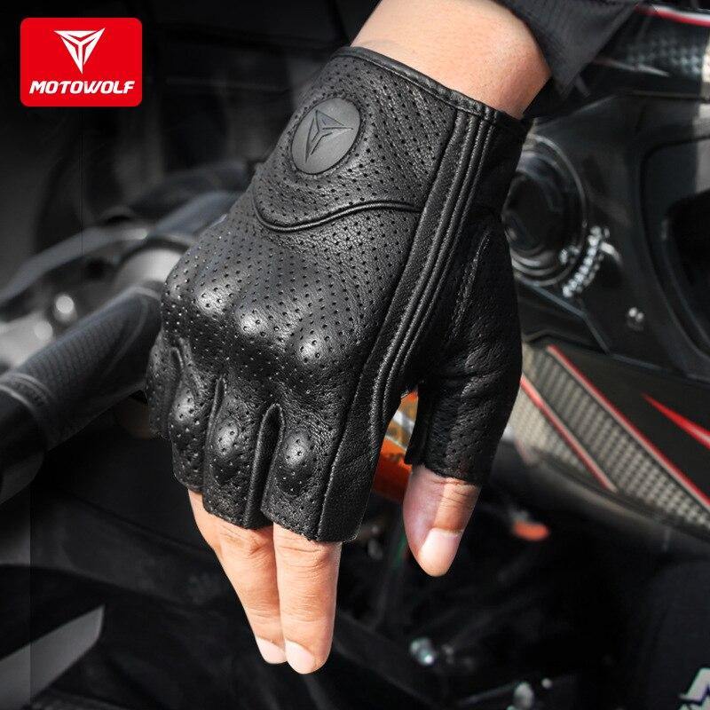 MOTOWOLF MDL-0302B — Gants été demi-doigts en cuir (perforés)