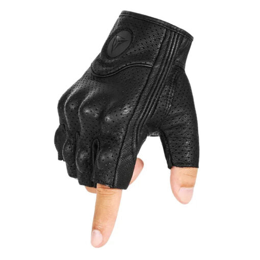 MOTOWOLF MDL-0302B — Gants été demi-doigts en cuir (perforés)